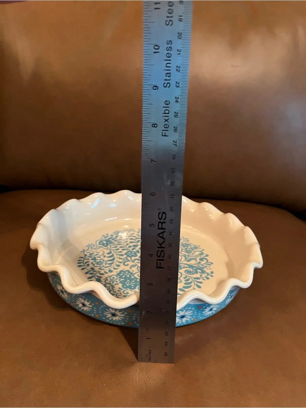 The Pioneer Woman Blue and White Floral Ruffled Ceramic Pie Dish